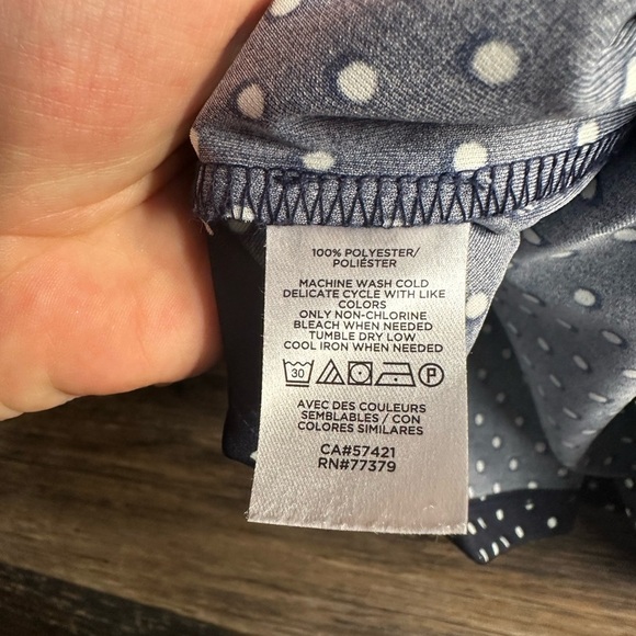 Ann Taylor Factory Dark Blue Blouse with White Dots - Picture 2 of 6